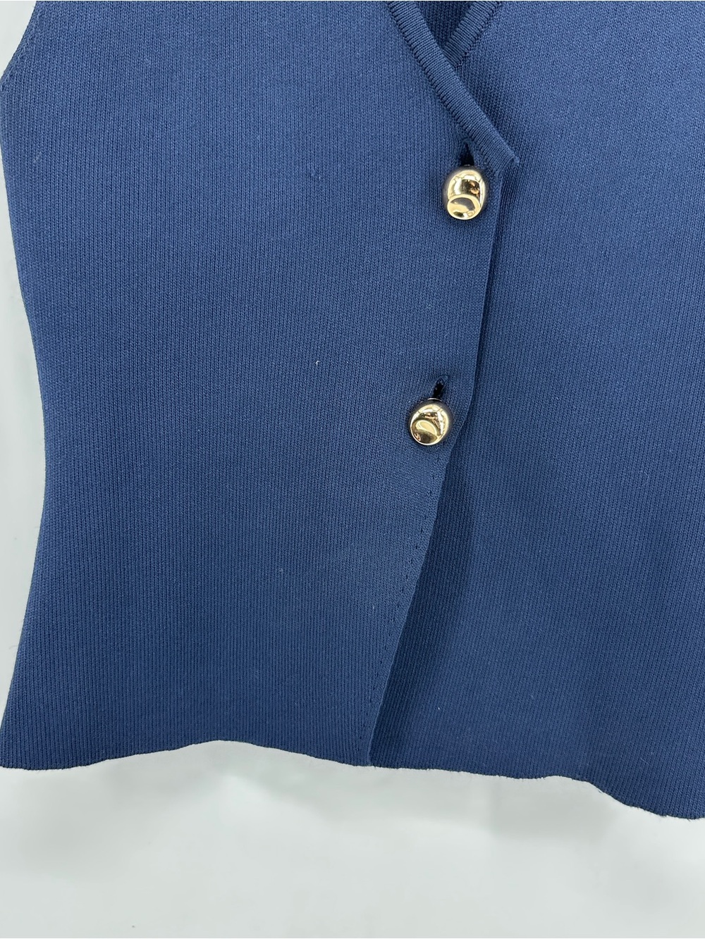 Zara Basic Knit Button Top in Navy Blue - Picture 5 of 10